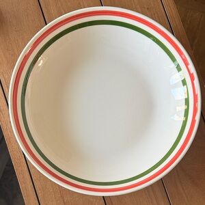 La Primula Ceramic Serving Bowl with Red and Green Rim - Italy Stamp on Bottom